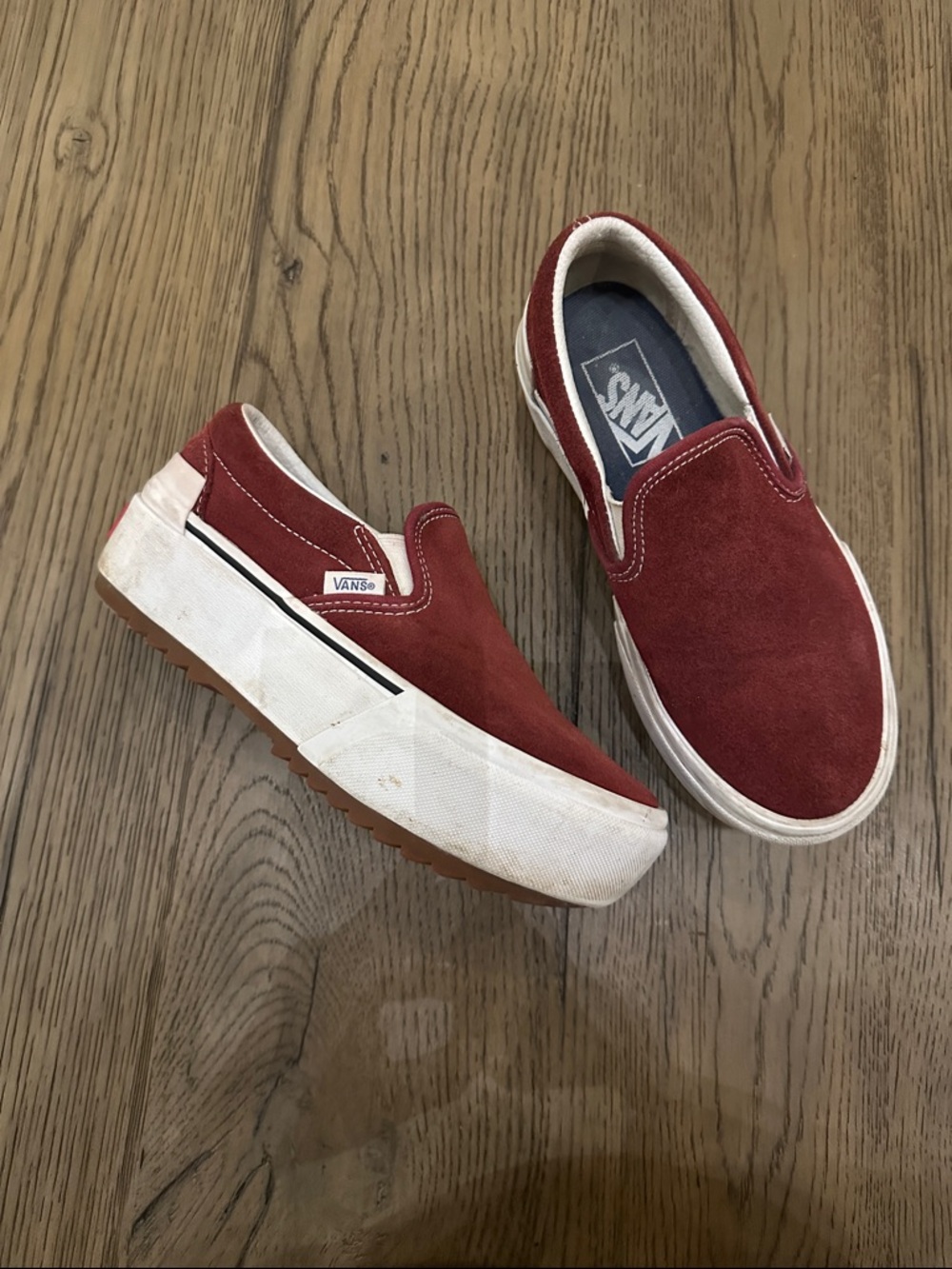 Vans Platform Slip-On Sneakers - Burgundy with White